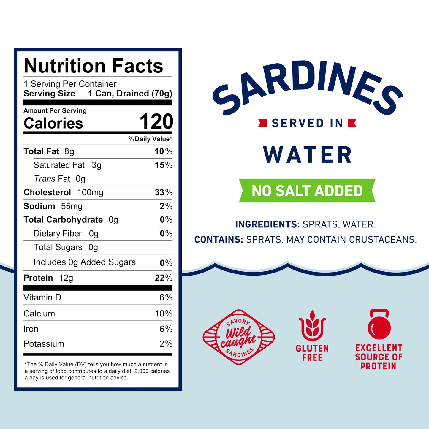 Beach Cliff Wild Caught Canned Sardines in Water  No Salt Added - High Protein  Keto Friendly  Gluten Free - Ideal Can Sardines for Healthy Recipes - 3.75 Ounce (Pack of 12)