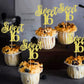 Keaziu Cupcake Toppers, Sweet 16 Picks, 24 Pack, Gold, Paper Decorations for Birthday and Wedding Anniversaries