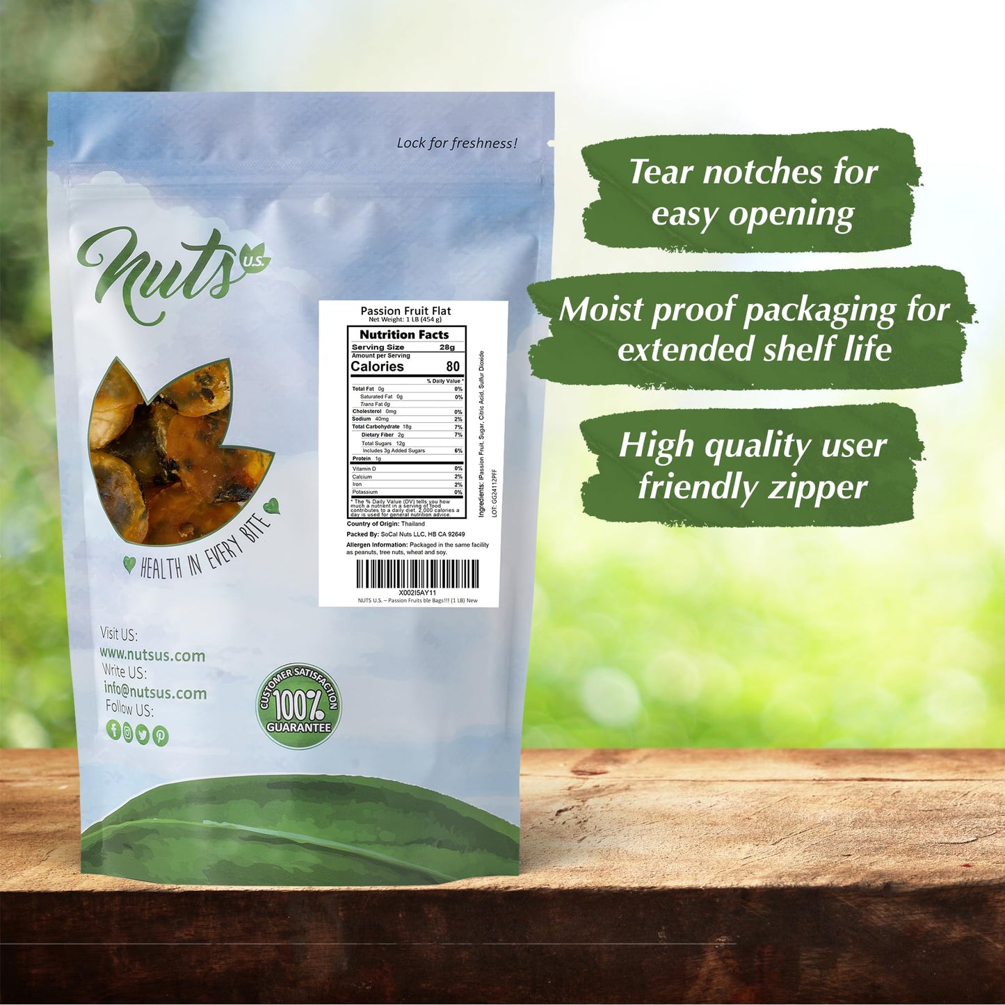 Nuts U.S. - Dried Passion Fruit Rounds | No Added Colors Or Artificial Flavors | Non-Gmo | Whole Tropical Fruit | Packed In Rese