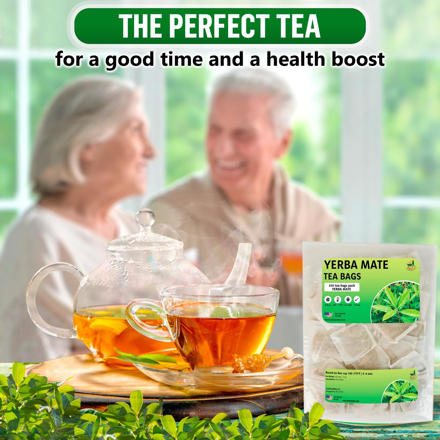 Yerba Mate Tea - Green Cut & Sifted - Unsmoked Energy Boost - 200 Tea Bags - Packed With Nutrients - Your Perfect Coffee Replace
