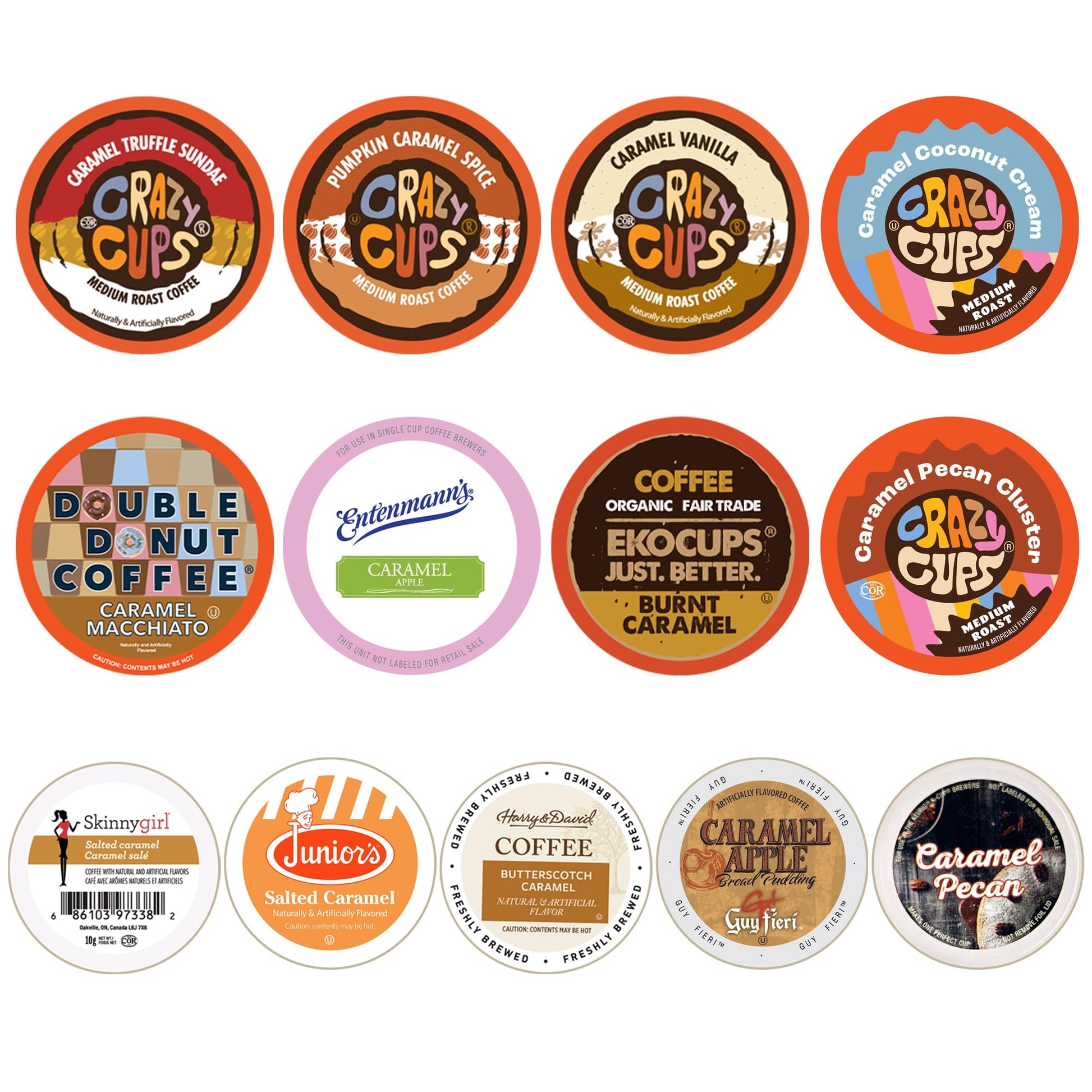 Perfect Samplers Caramel Coffee Pods Variety Pack, Medium Roast, 30 Count for Keurig K-Cup Machines