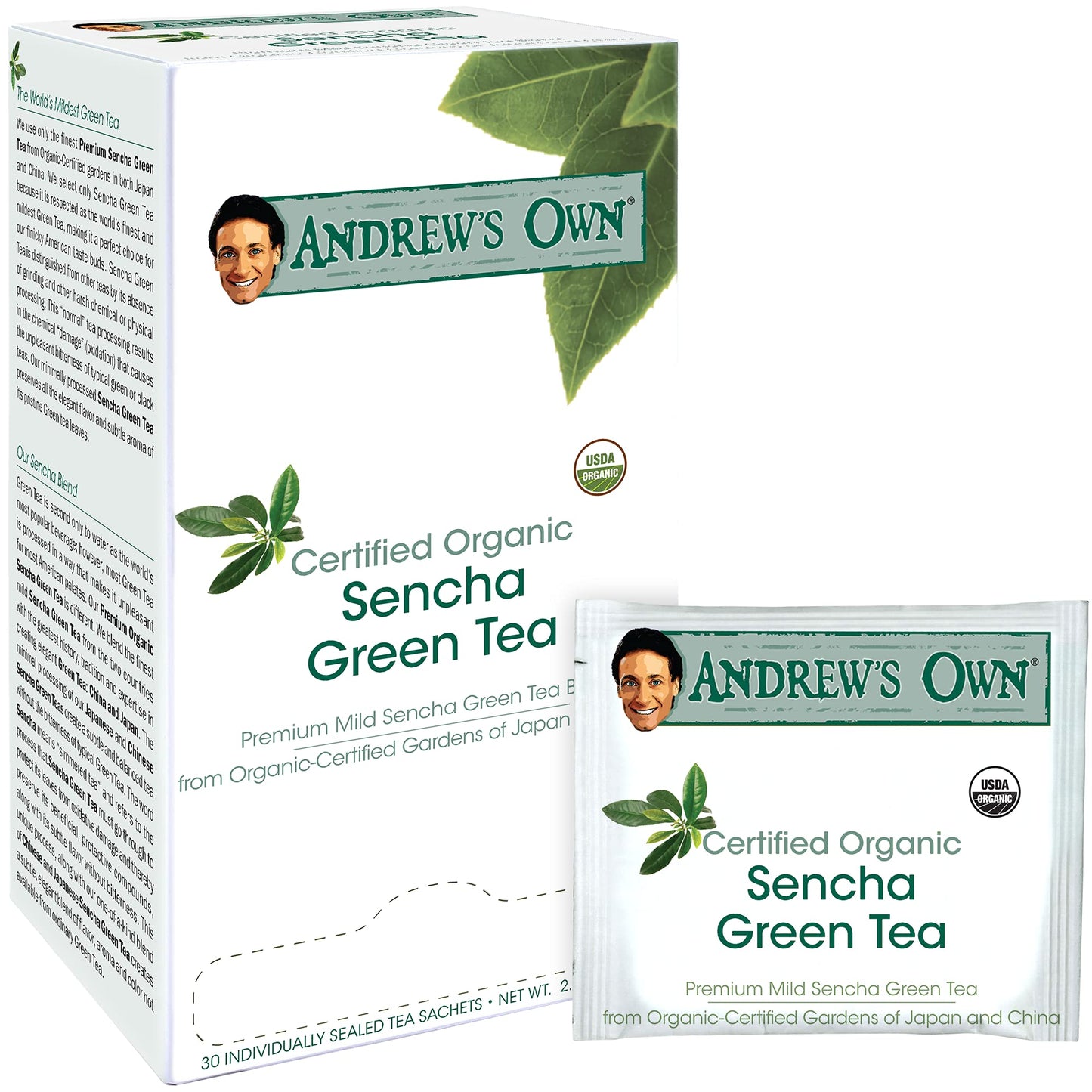 ANDREW LESSMAN Sencha Green Tea - 90 Sachets - Organic-Certified Blend from Japan and China - No Bitterness, Rich in EGCG