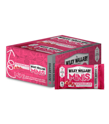 Wiley Wallaby Mini Licorice Bites 3.5 Ounce Classic Gourmet Soft & Chewy Australian Watermelon Licorice Candy Bags, 18 Pack