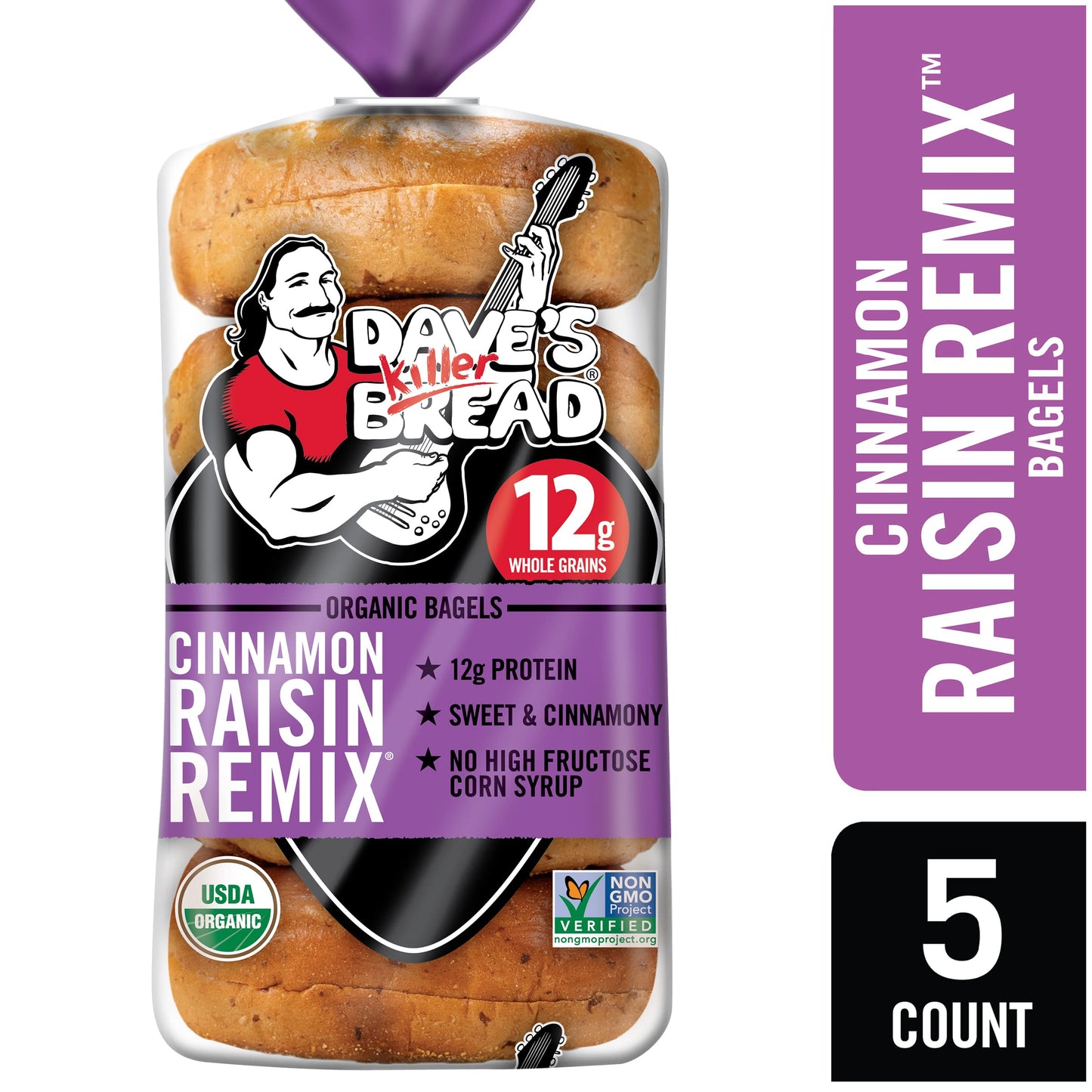 Daves Killer Bread Cinnamon Raisin Remix Bagels, Organic Cinnamon Raisin Bagels, 5 Count