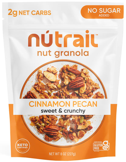 NuTrail Nut Granola Cereal, Cinnamon Pecan, No Sugar Added, Gluten Free, Grain Free, Keto, Low Carb, Healthy Breakfast 8 oz. 1 C