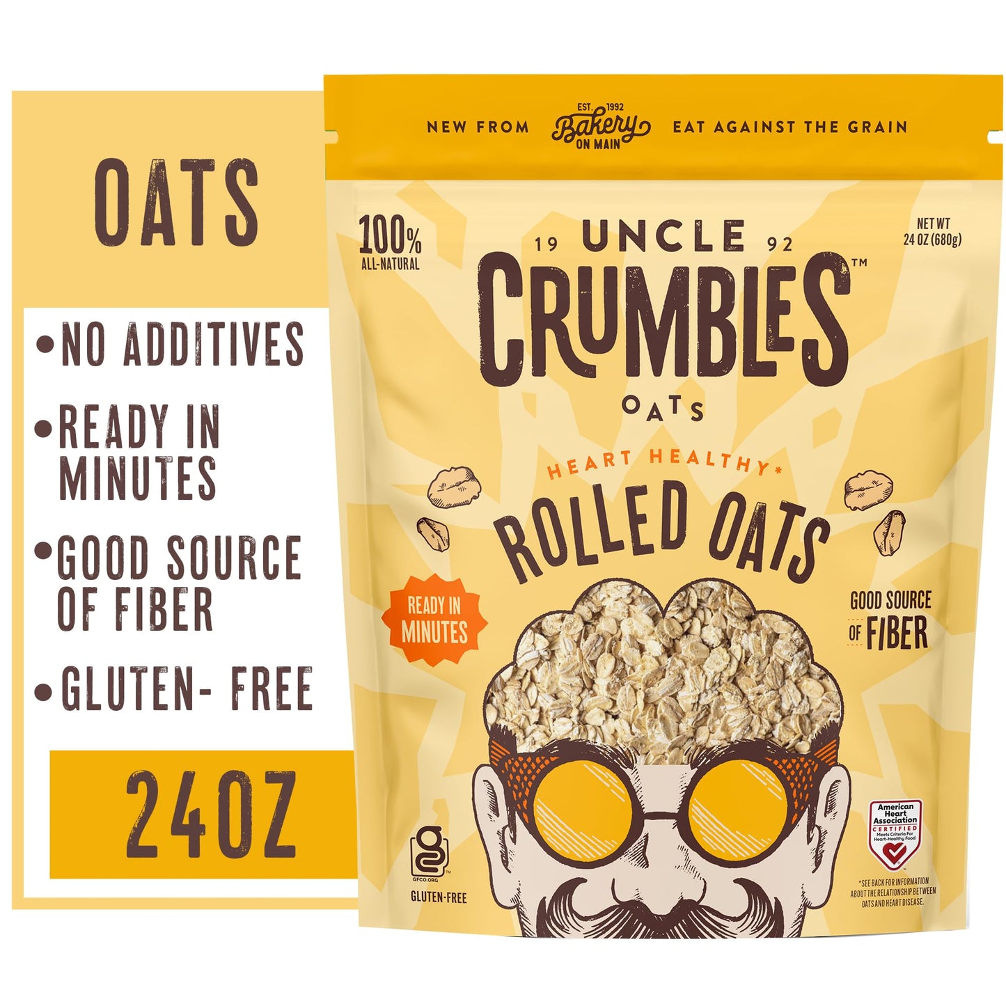 Uncle Crumbles Gluten Free Rolled Oats, 24oz Resealable Bag, Kosher, Non-GMO