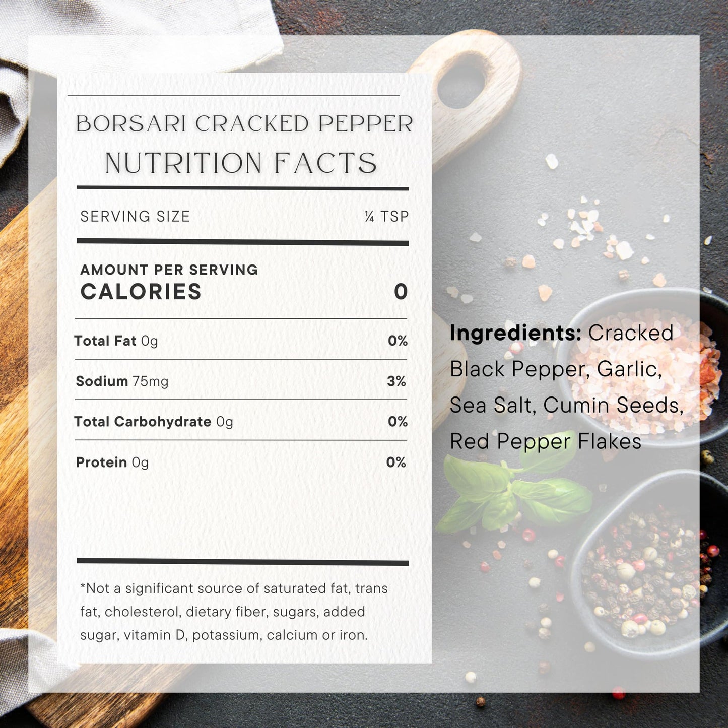 BORSARI  ed Pepper Seasoning Blend - Gourmet Black Pepper with Garlic & Red Pepper Flakes, 3 oz, Pack of 1