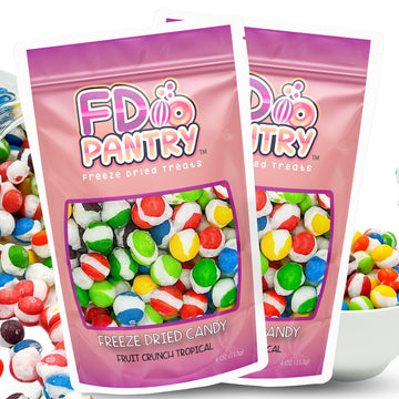 Freeze Dried Candy - 2 Pack Fruit Crunch Tropical 4 Oz - Assortment Variety Flavors Bag Pouch - Ideal Gift Snack 4Oz 2 Count Gif