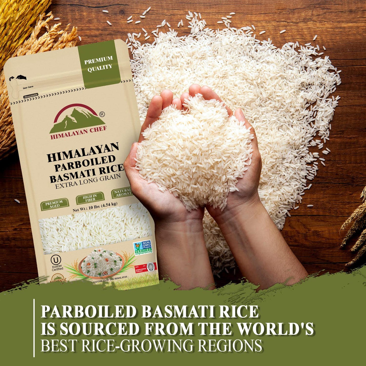 Himalayan Chef Parboiled Basmati Rice, Healthy & Extra Long Grain Rice, Premium Quality, Fluffy Quick Cooking Aromatic, Non-Gmo,