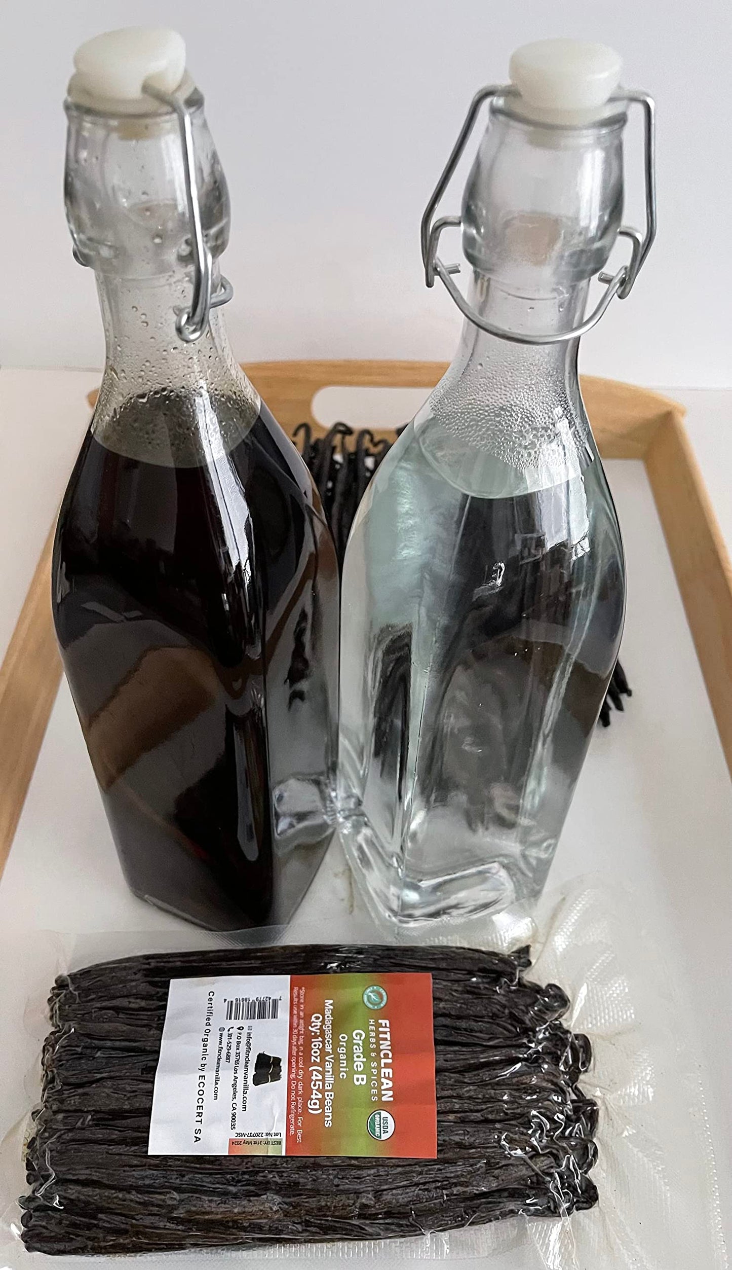 FITNCLEAN Organic Madagascar Vanilla Beans Grade B, 1 Lb Whole Non-GMO spirit-inspired flavor Pods, Certified USDA Organic, 6-7 Length