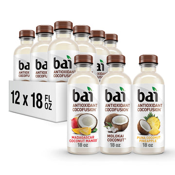 Bai Coconut Flavored Water Variety Pack III - 12 Pack, 18 Fl Oz, Assorted Flavors: Molokai Coconut, Madagascar Coconut Mango, Puna Coconut Pineapple