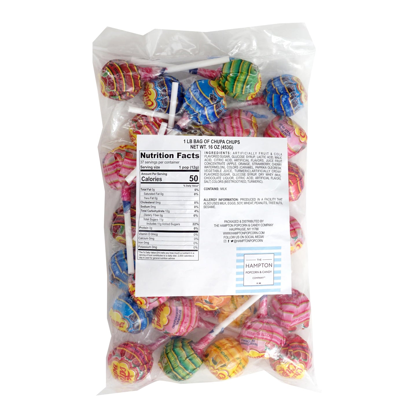 The Hampton Candy Company ChupaAssorted Lollipops, Individually Wrapped, 1 Pound Bulk Bag (Approx 32 Lollipops)