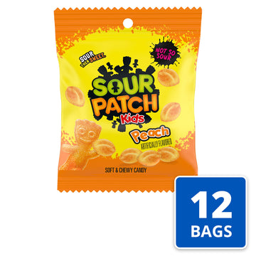 Sour Patch Kids Peach Soft & Chewy Candy, Bulk Candy, 12 - 3.56 Oz Bags