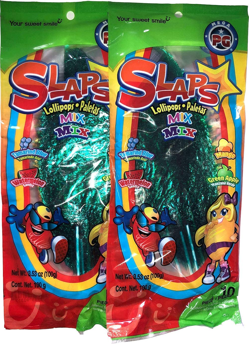 Slaps Lollipop Candy - 4 Flavors - Tamerind Watermelon Mango Green Apple (20Pcs)