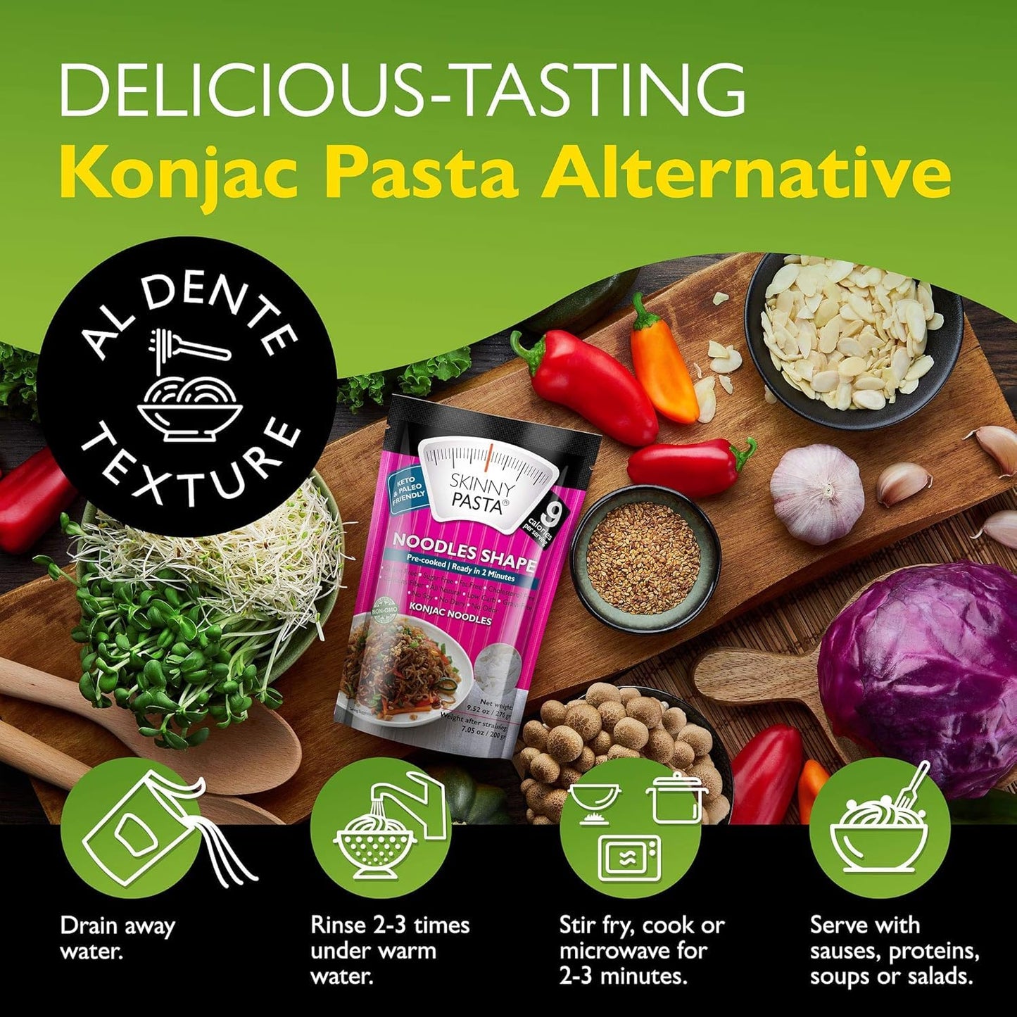 The Real Skinny Pasta - Healthy Konjac Shirataki Noodles - Angel Hair, 6 Pack