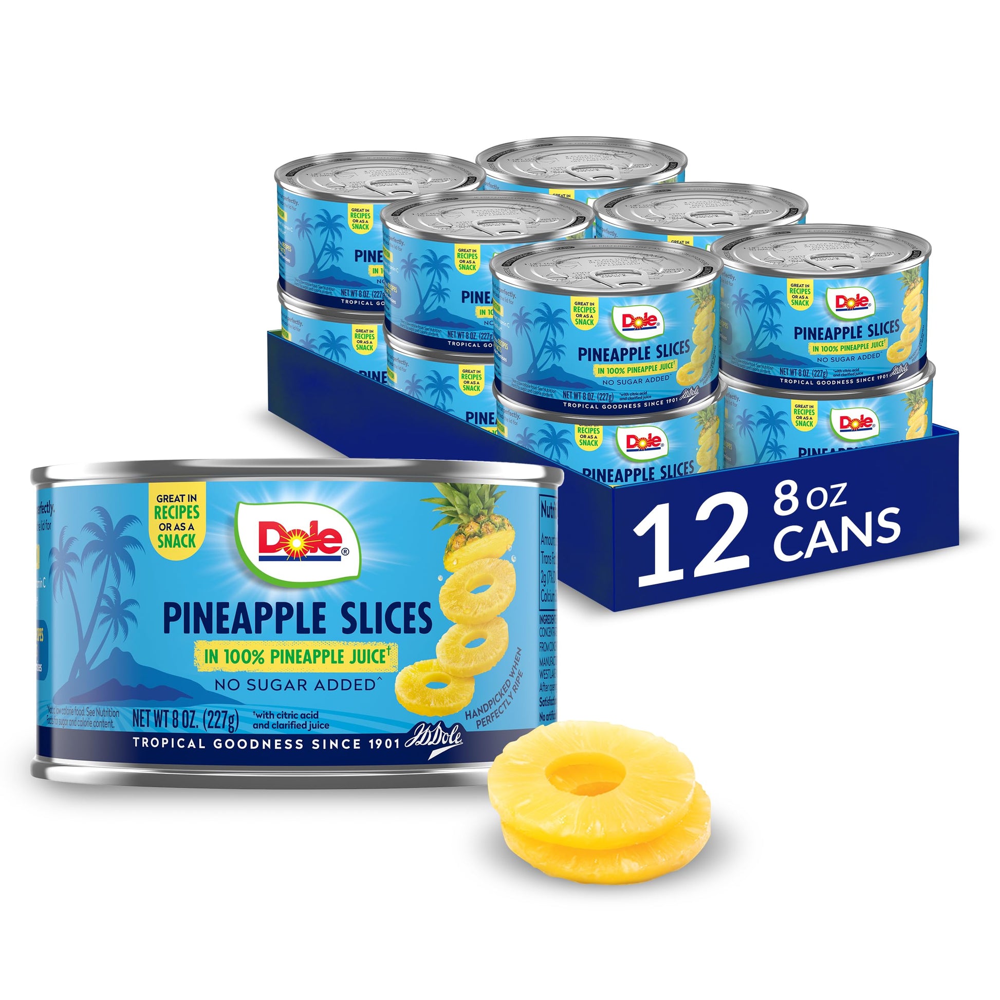 Dole Pineapple Slices in 100% Pineapple Juice - Dole Fruit Cans - 8 oz Fruit Cans - 12 Pack