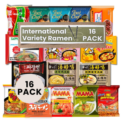 Asian Instant Ramen Variety Pack - 16 Different Flavors Noodle of International, Korean, Japanese, thailand, China, Noodles, Ass
