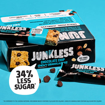 Junkless Chocolate Chip Chewy Granola Bars - Less Sugar, Great Tasting, Wholesome Snacks - 1.1 Oz. Bars, 1 Box