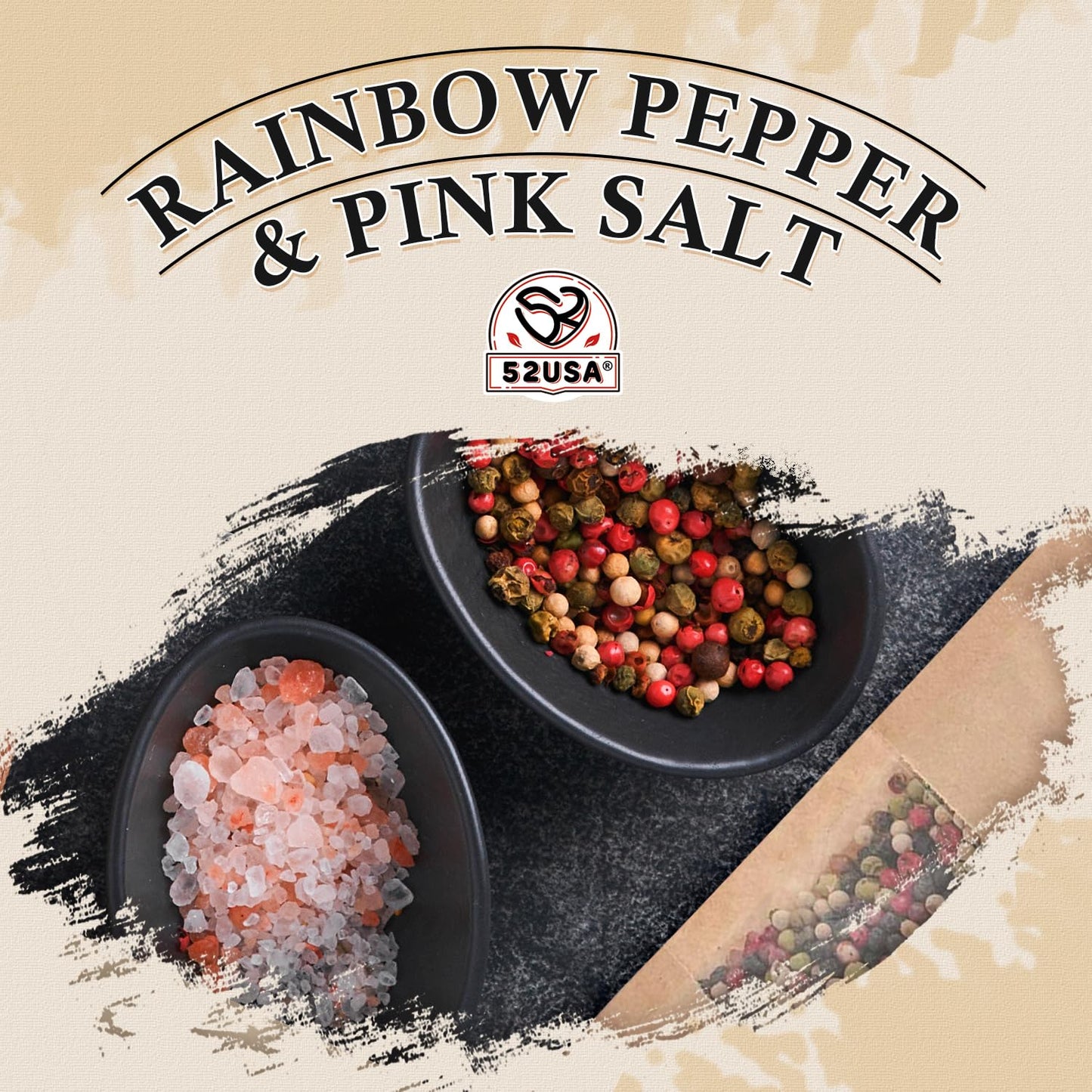 52Usa Rainbow Peppercorn Blend 12Oz + Himalayan Pink Salt Coarse 2 Lb (Pack Of 2), Non-Gmo, Kosher, Packed To Keep Pepper Fresh,