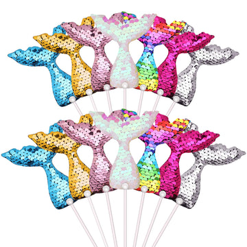 14 Pieces Mermaid Tail Cupcake Toppers Little Reversible Sequin Cupcake Picks Under The Sea Cake Decorations Birthday Toothpicks