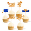 36 Pcs Class of 2025 Graduation Cupcake Toppers, Orange & Blue Glitter Double-Sided Grad Cap Cake Picks for Party Supplies, 2025