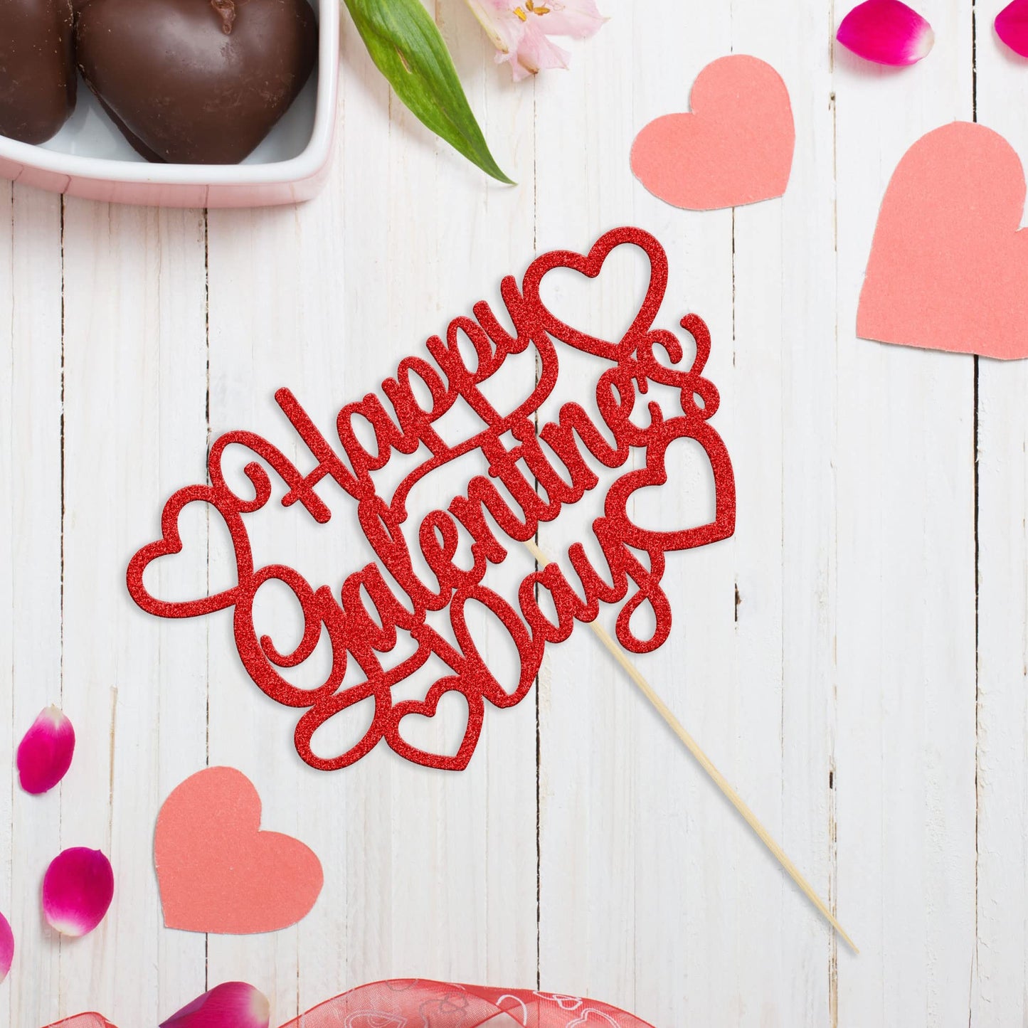 1Pc Happy Valentine'S Day Cake Topper Red Glitter Valentine'S Day Cake Topper Decorations For Valentine'S Day Theme Wedding Enga