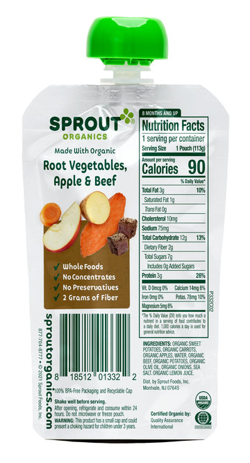 Sprout Organics Root Vegetables With Beef, 4 Oz Pouch