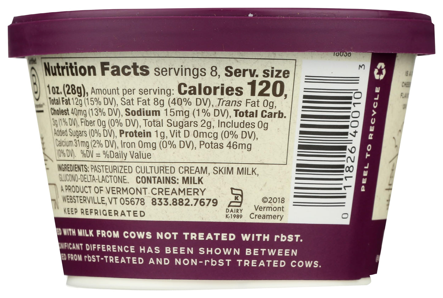 Vermont Creamery, Mascarpone Italian Style Cream Cheese, 8 oz