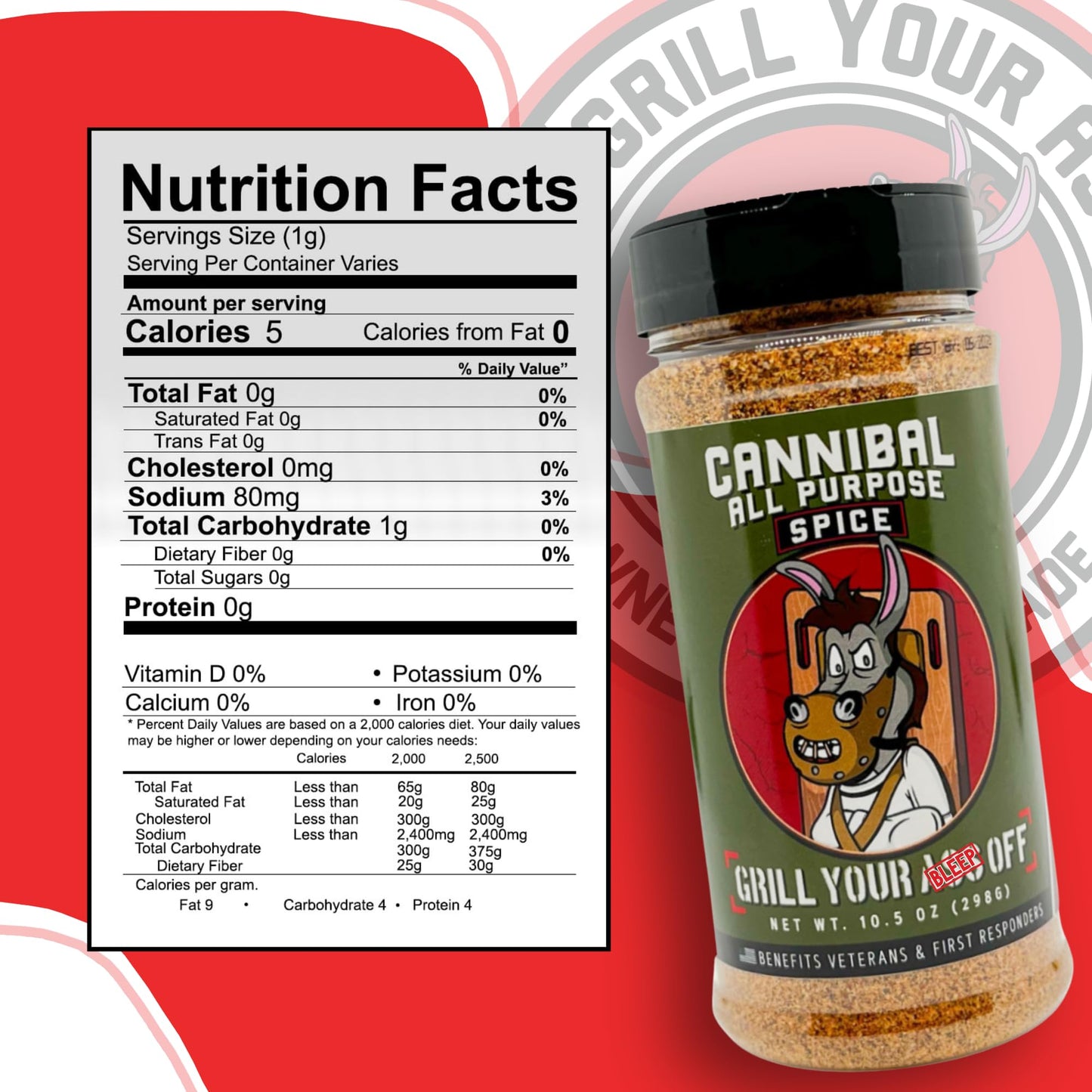 Grill Your As* Off Cannibal Bbq Seasoning – 10Oz Chili-Based Southern Texas Bbq Rub For Steak, Beef & Burgers – Msg & Gluten Free – Usa Made & Veteran Owned