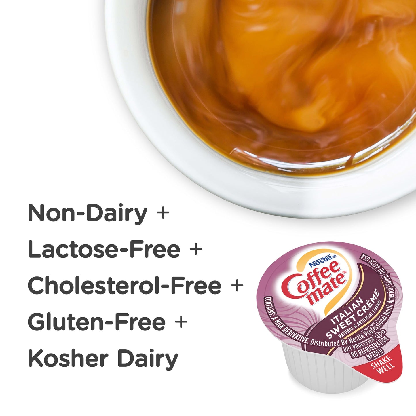 Nestle Coffee Mate Coffee Creamer, Italian Sweet Creme, Liquid Creamer Singles, Non Dairy, No Refrigeration, 0.375 Fl Oz Tubs (Pack Of 200)