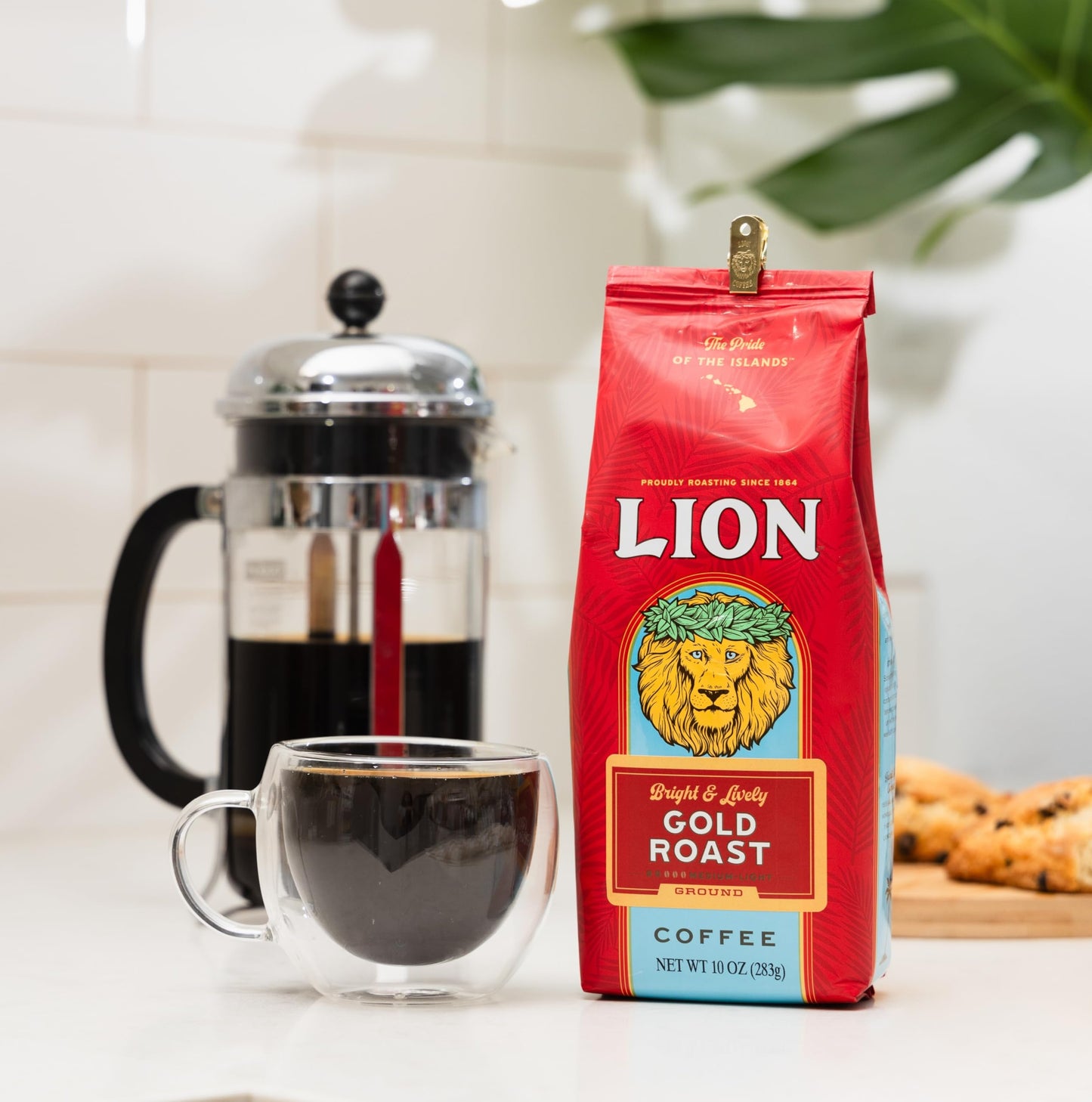 Lion Coffee Gold Roast Whole Bean Coffee, Medium-Light Roast, 24 Ounce Bag