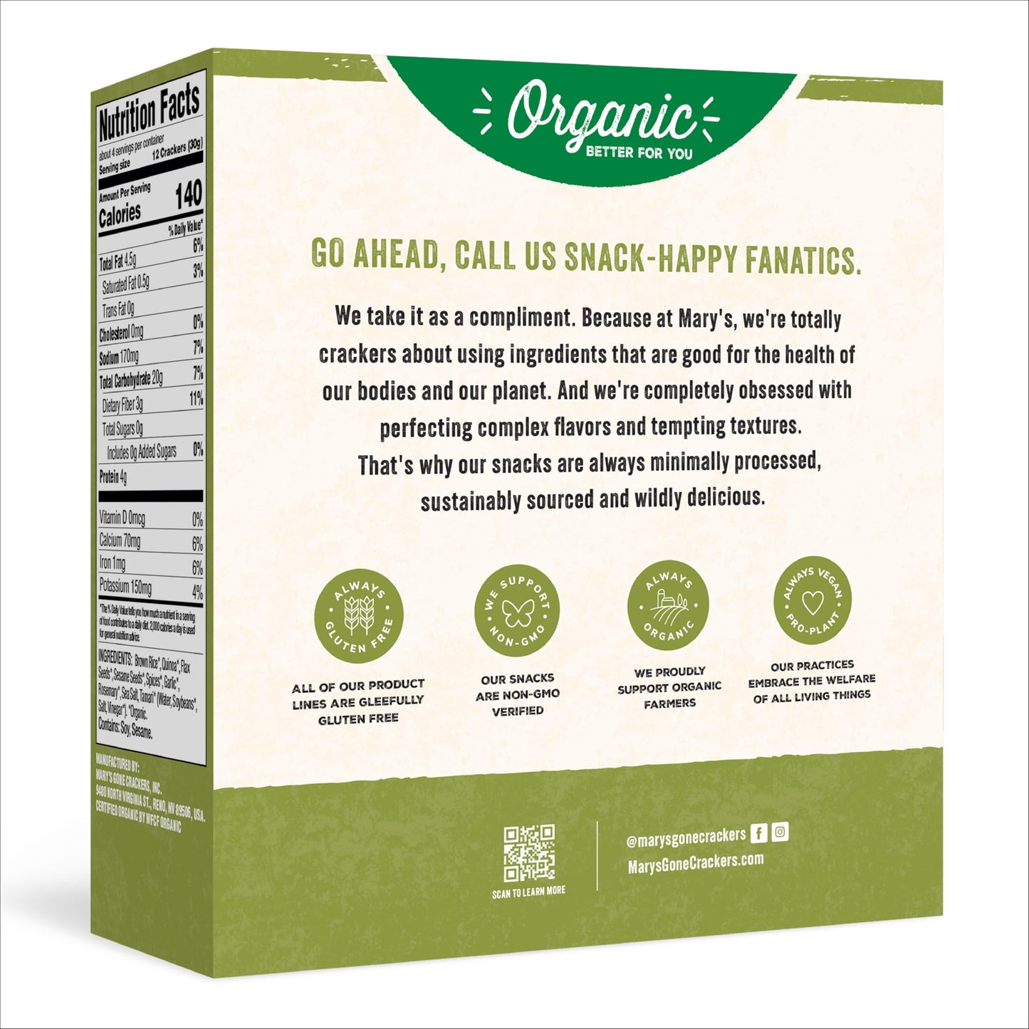 Mary'S Gone Crackers Herb Crackers, Vegan Friendly, Kosher, Usda Certified Organic, Gluten Free & Non-Gmo, 4 Ounce (Pack Of 6)