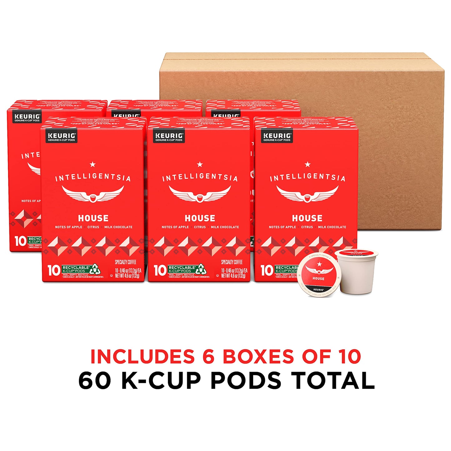 Intelligentsia Coffee Light Roast K-Cup Pods - 60 Count, Flavor Notes of Milk Chocolate, Mandarin, and Apple, House