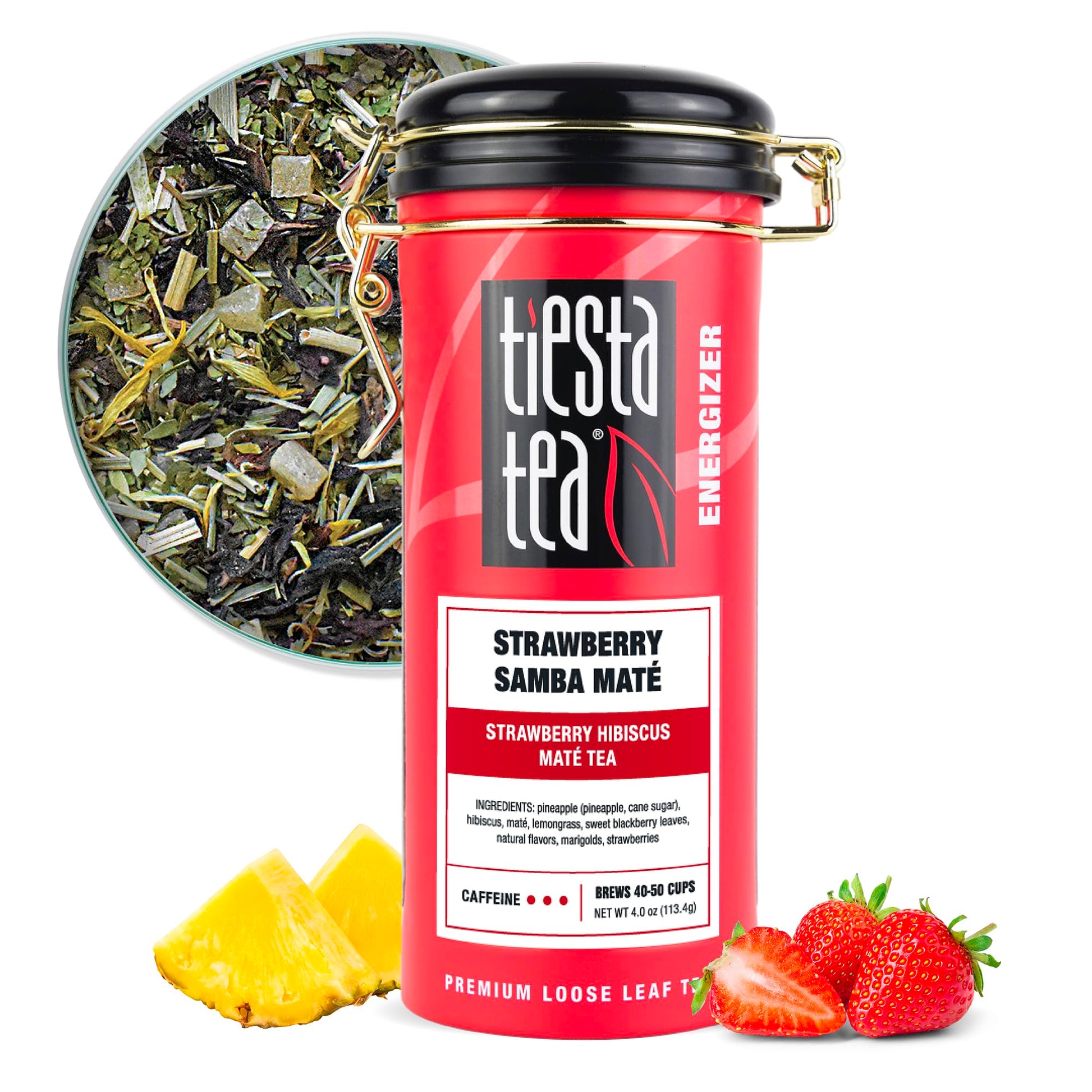 Tiesta Tea Strawberry Samba Mate - High Caffeinated Loose Leaf Tea, 4 oz Tin - Makes Hot or Iced, Up to 50 Cups