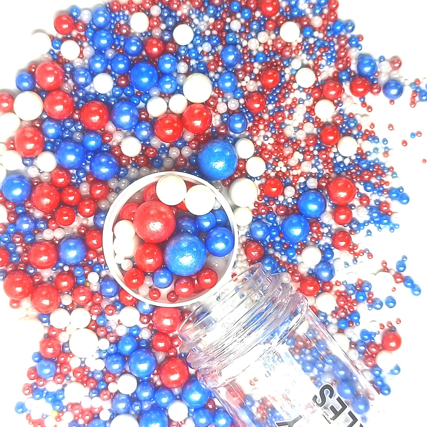 Sprinkles Edible Red White Blue Patriotic Pearls Sugar Sprinkles Candy 142G/ 5.01Oz Mix Size Pearls Baked Cakes Cupcakes Topper