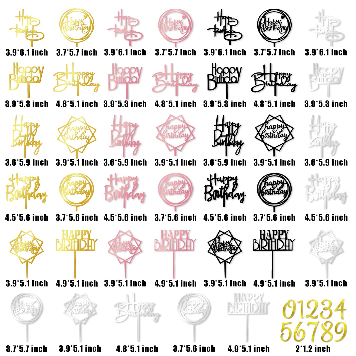 50 Pcs Acrylic Happy Birthday Cake Topper Gold Black Pink Silver Birthday Cake Topper Pick For Birthday Party Cake Desserts Past