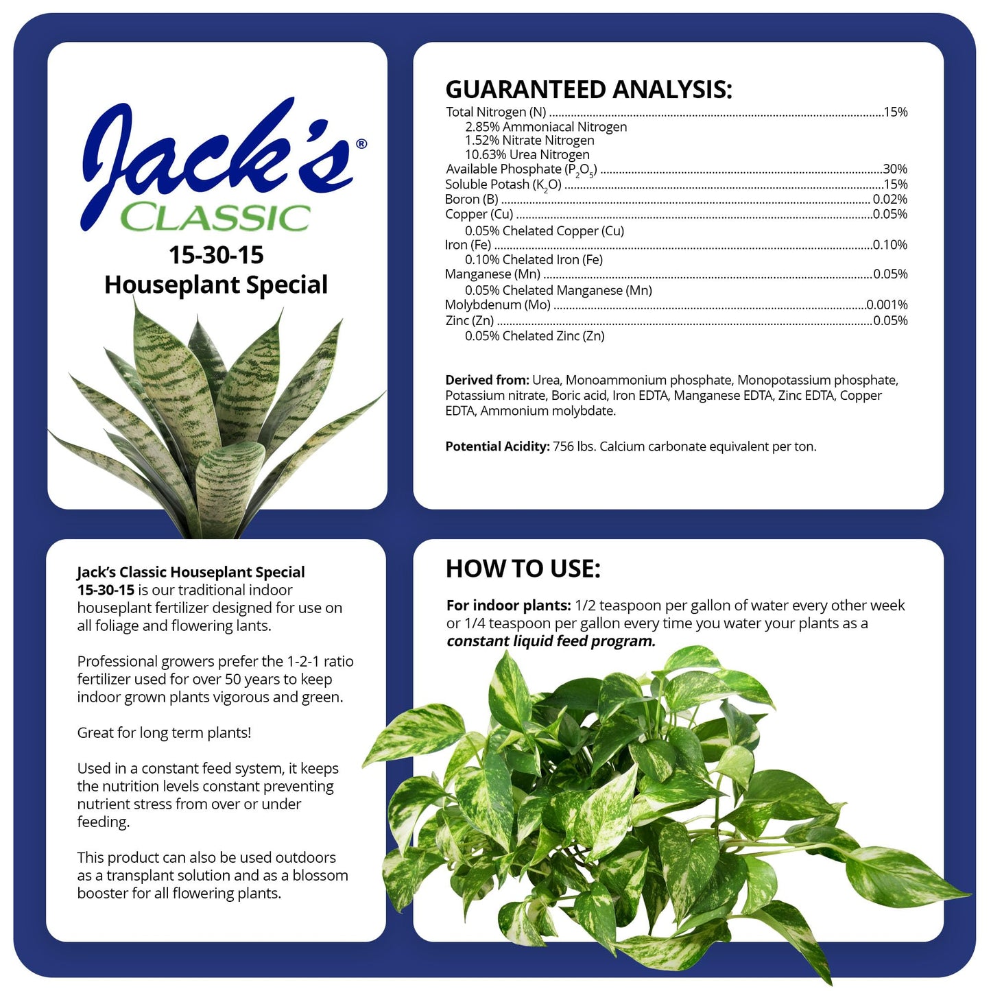 J R Peters Inc Jacks 51508 classic 15-30-15 Houseplant Special Fertilizer 8-Ounce (Pack of 2)