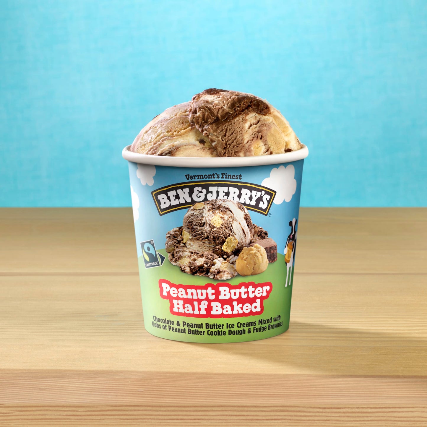 Ben & Jerrys Peanut Butter Half Baked Chocolate & Peanut Butter Ice Cream Pint Non-GMO 16 oz