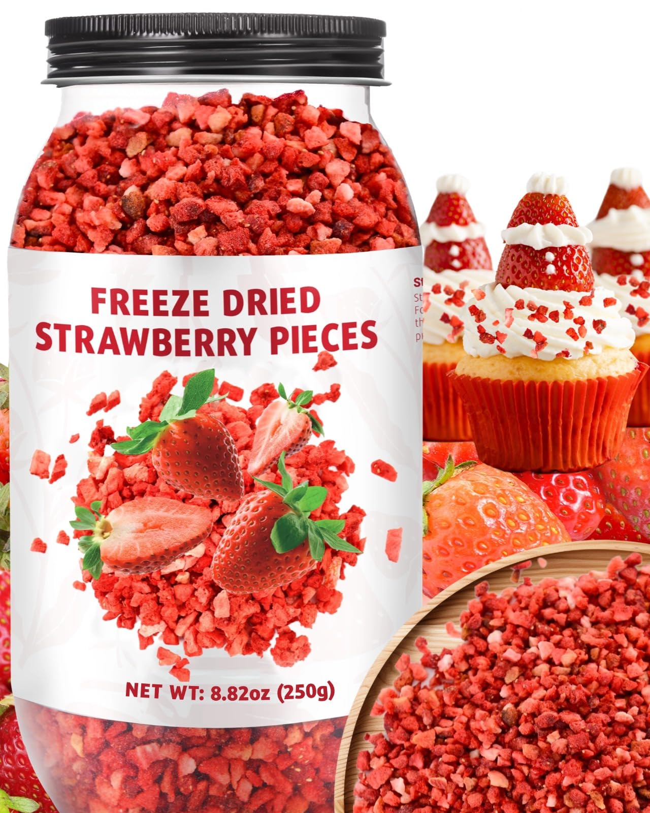 Premium Freeze Dried Strawberries Pieces - 8.82oz 100% Natural Sweet Frozen Strawberrys, No Gluten & No Allergen, Dry Strawberry