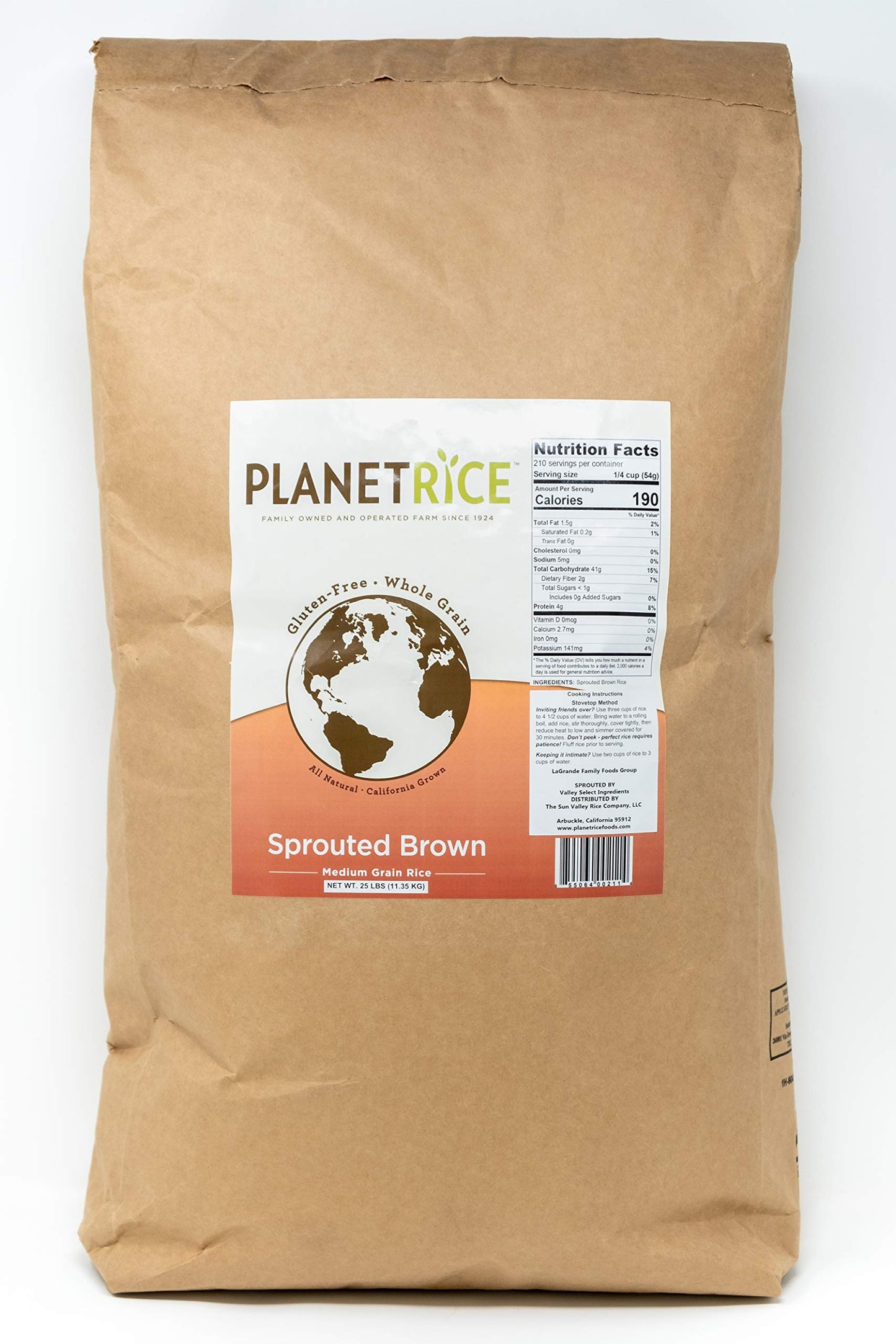 Planet Rice Bulk Sprouted Brown Bulk - Great for Bulk Cooking - Gaba Gluten-Free, Vegan, Paleo, with 64% more Fiber - Soft and C