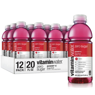 GLACEAU vitaminwater Zero Sugar Power-C, Electrolyte Enhanced, Dragonfruit, 20 Fl Oz (Pack of 12)