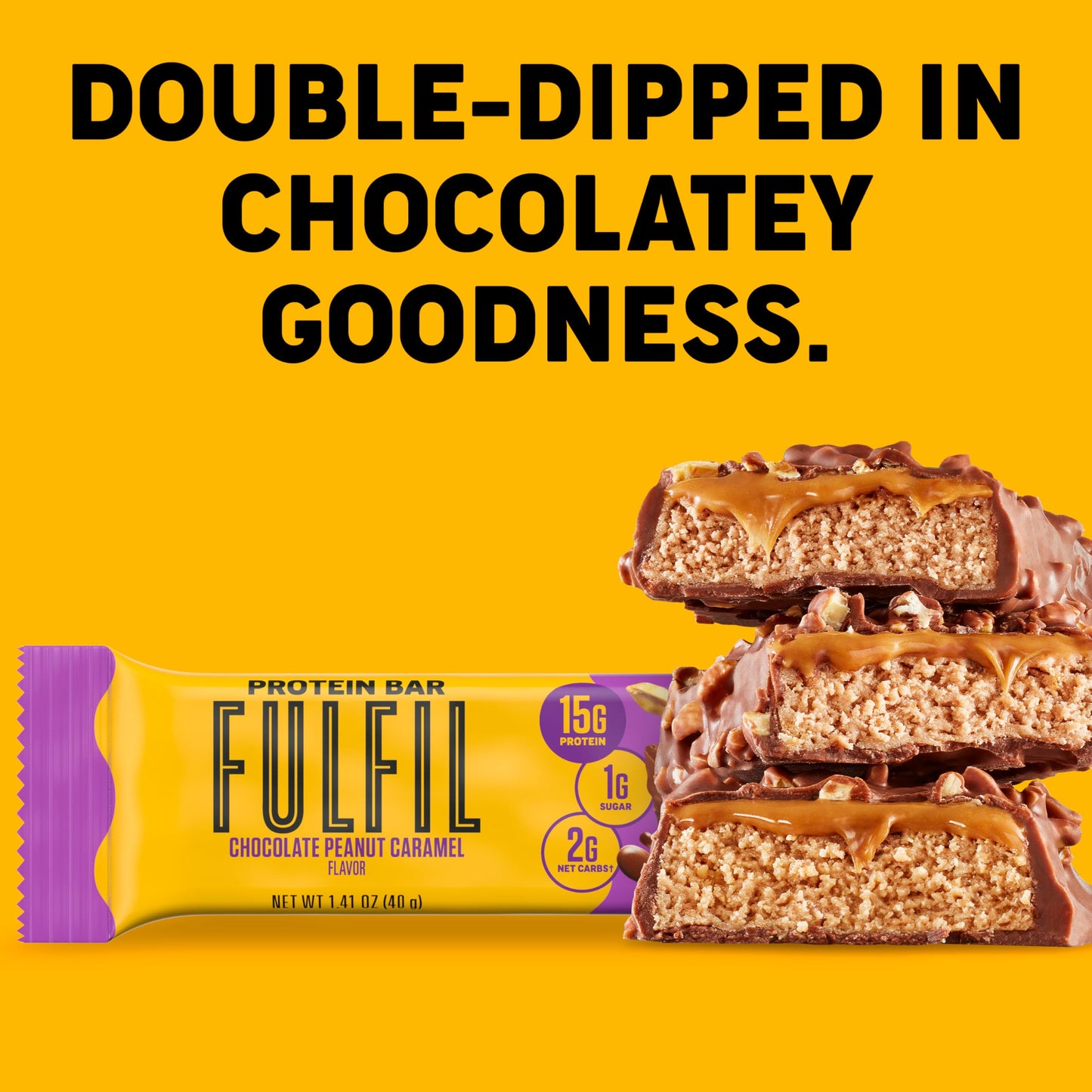 Fulfil Protein Snack Bars, New Recipe Chocolate Peanut Caramel, 15G Protein, Pantry Staples, 12 Count, Packaging May Vary