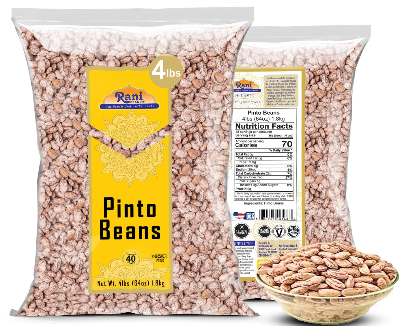Rani Pinto Beans 64Oz (4Lbs) 1.81Kg Bulk ~ All Natural | Vegan | Gluten Friendly | Non-Gmo | Kosher | Product Of Usa