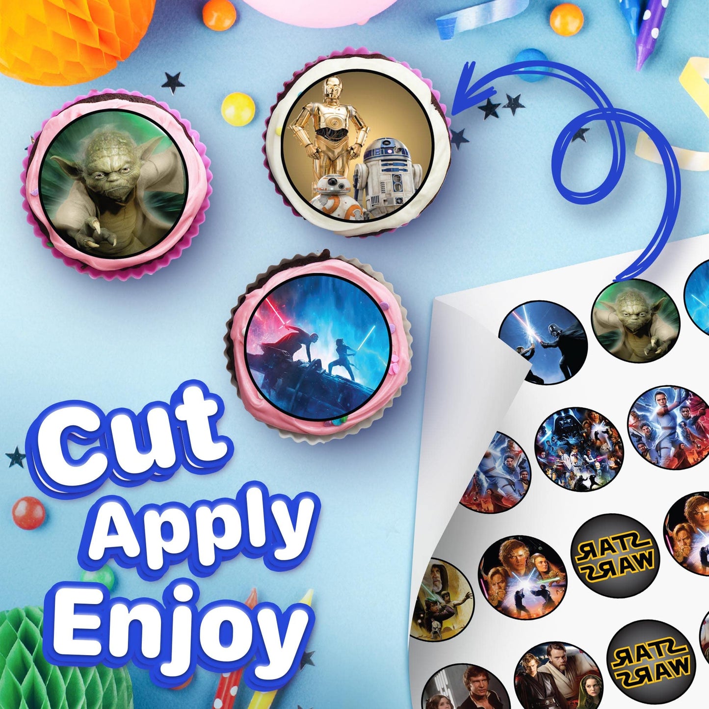 30 X Edible Cupcake Toppers Themed Of Star Wars Collection Of Edible Cake Decorations | Uncut Edible On Wafer Sheet