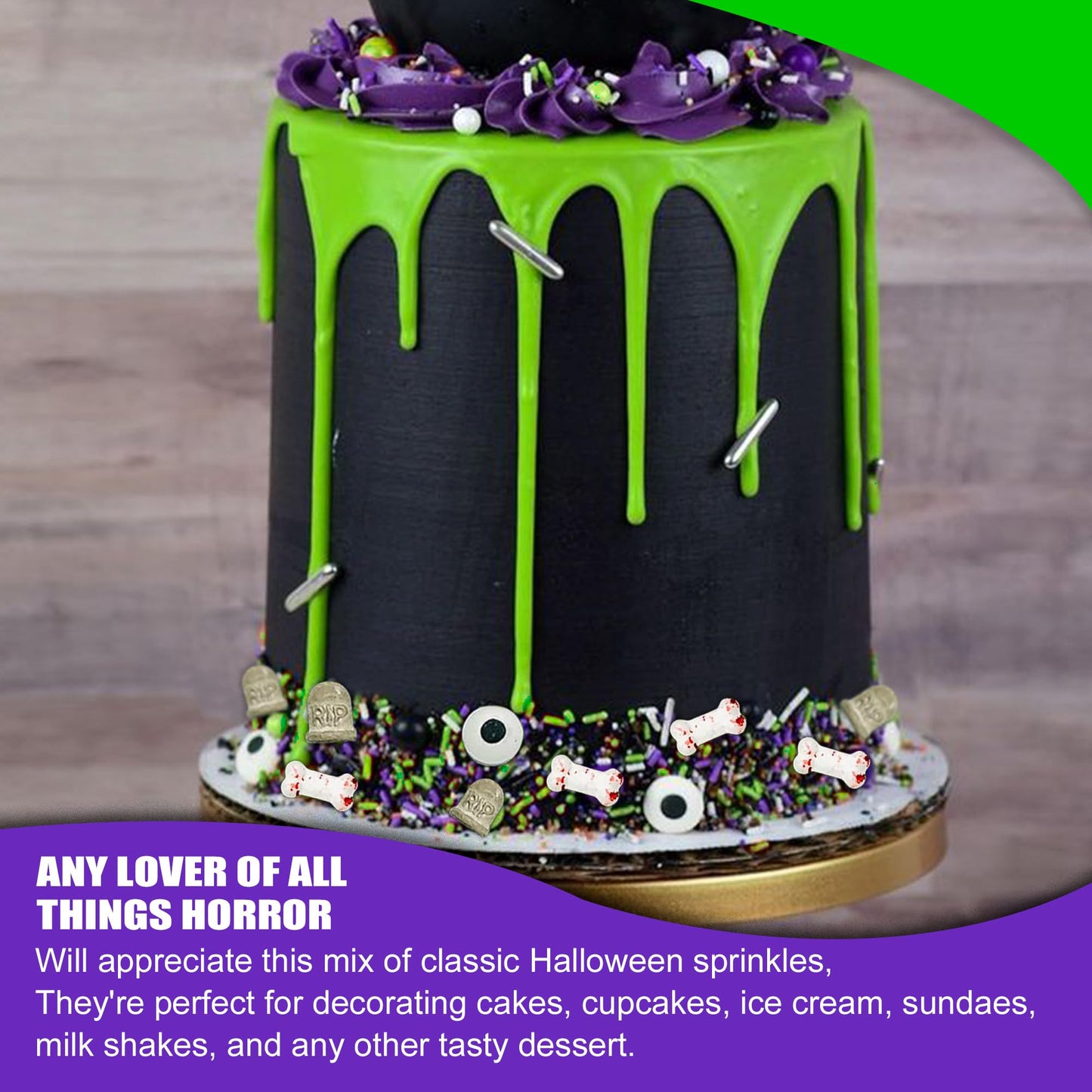 Sprinkle Me This Halloween Themed Sprinkles - Zombie Grave - 8 Oz Resealable Bag - Includes Grave Stones, Candy Eyes, Bloody Bones