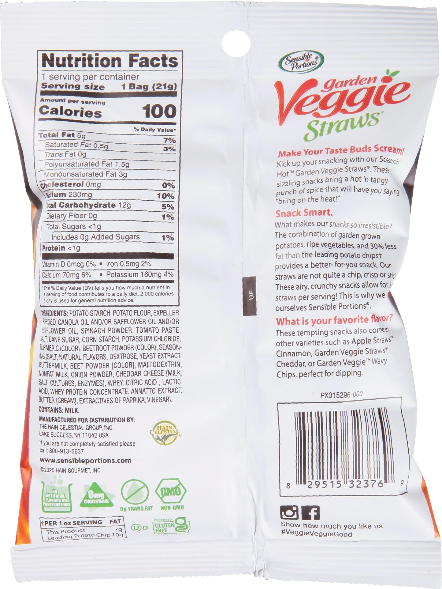 Sensible Portions Garden Veggie Straws, Screamin' Hot, 0.75 Oz (Pack Of 24)