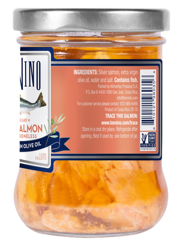 Tonnino Salmon Silver Fish - Extra Virgin Olive Oil - Pack of 6 - Skinless & Boness - Alternative to Tuna - Protein Snacks - Rea