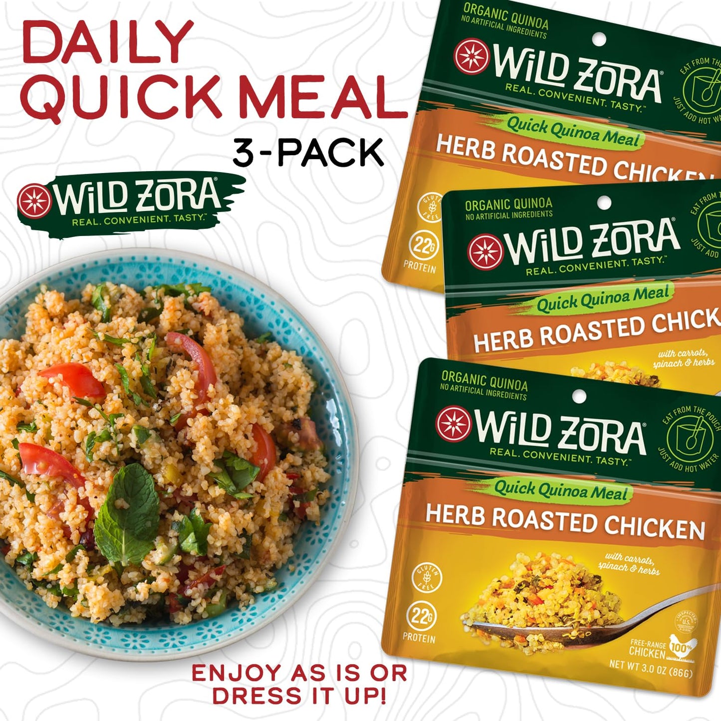 Wild Zora Instant Organic Quinoa Meals - Quick & Tasty Prepared Quinoa Bowls, Pantry Staples Gluten-Free Meal With Lentils Plus