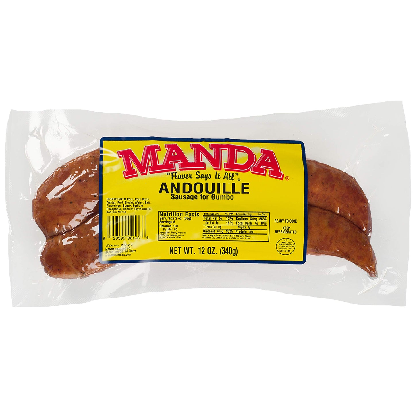 Manda Fine Meats Andouille Sausage 12oz (Pack of 6)