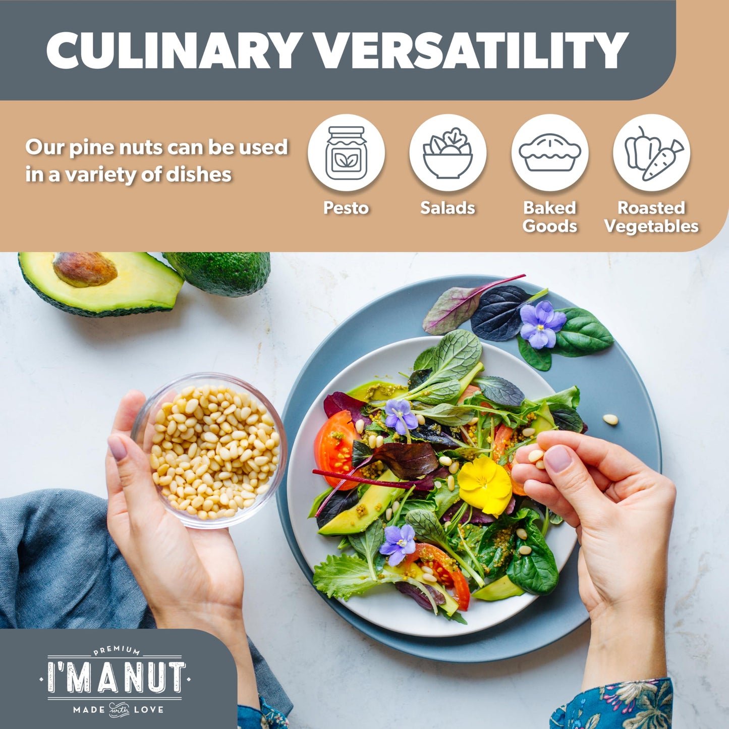 Premium Raw Pine Nuts 48Oz (3 Lbs.) Non-Gmo, No Additives Batch Tested Gluten & Peanut Free, Resealable Pouch For Freshness, Uns